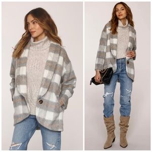 HEARTLOOM EVEREVE Supersoft Oversized Plaid Selene Coat Blazer Jacket S/M NWOT